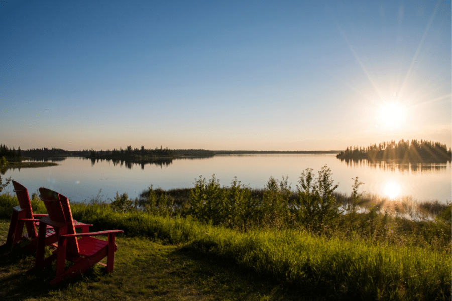 Red Chairs At Elk Island National Park