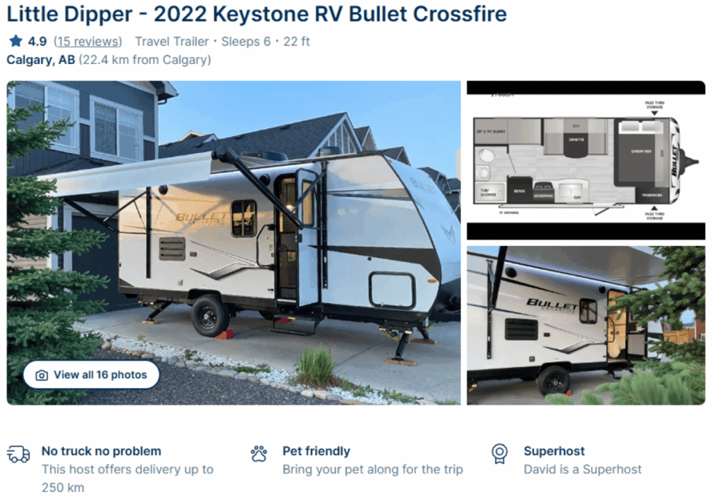 RVezy Listing of a white 2022 Keystone Bullet in Calgary Alberta