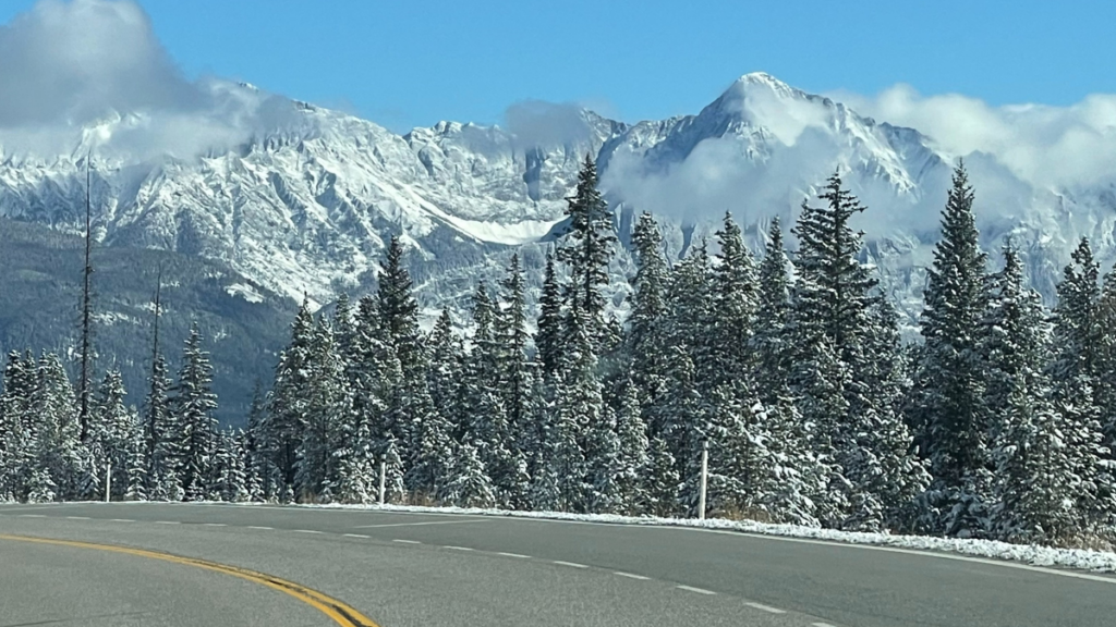 Hwy 93 during winter heading into Banff National Park