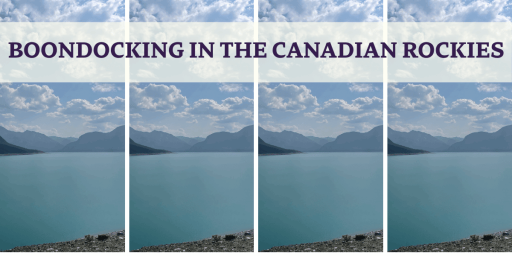 Boondocking in the canadian rockies - blue lake with mountains and clouds - lake abraham alberta