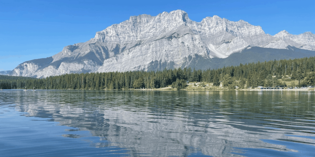 Water with Mountain Backdrop at Two Jack Lake Alberta