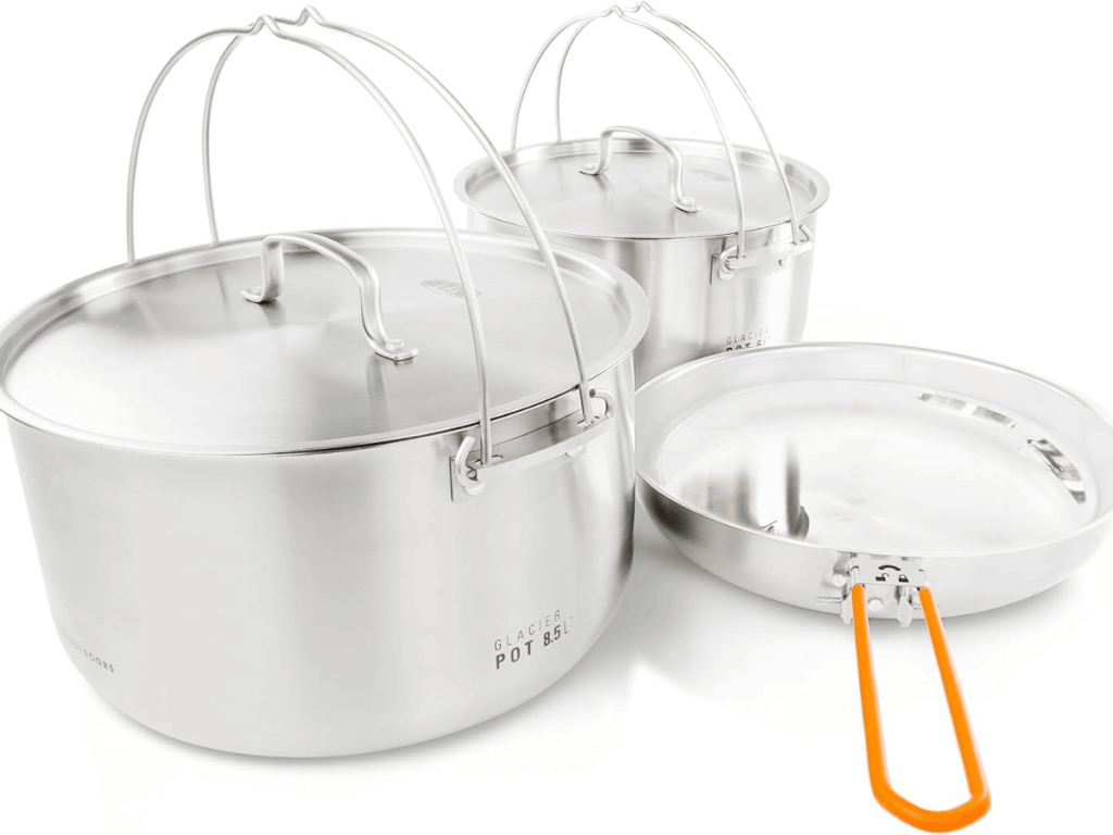 aluminum pots and pan with orange handle