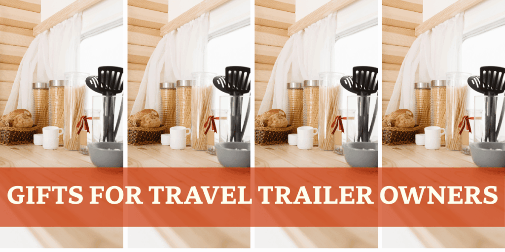 RV kitchen counter with kitchen utensils in front of a window