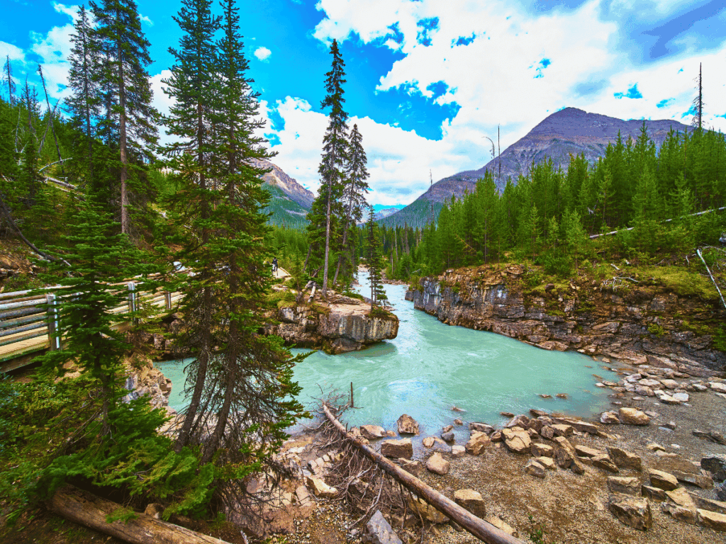 Turquoise river flowing through the mountains at Marble Canyon - Kootenay BC 