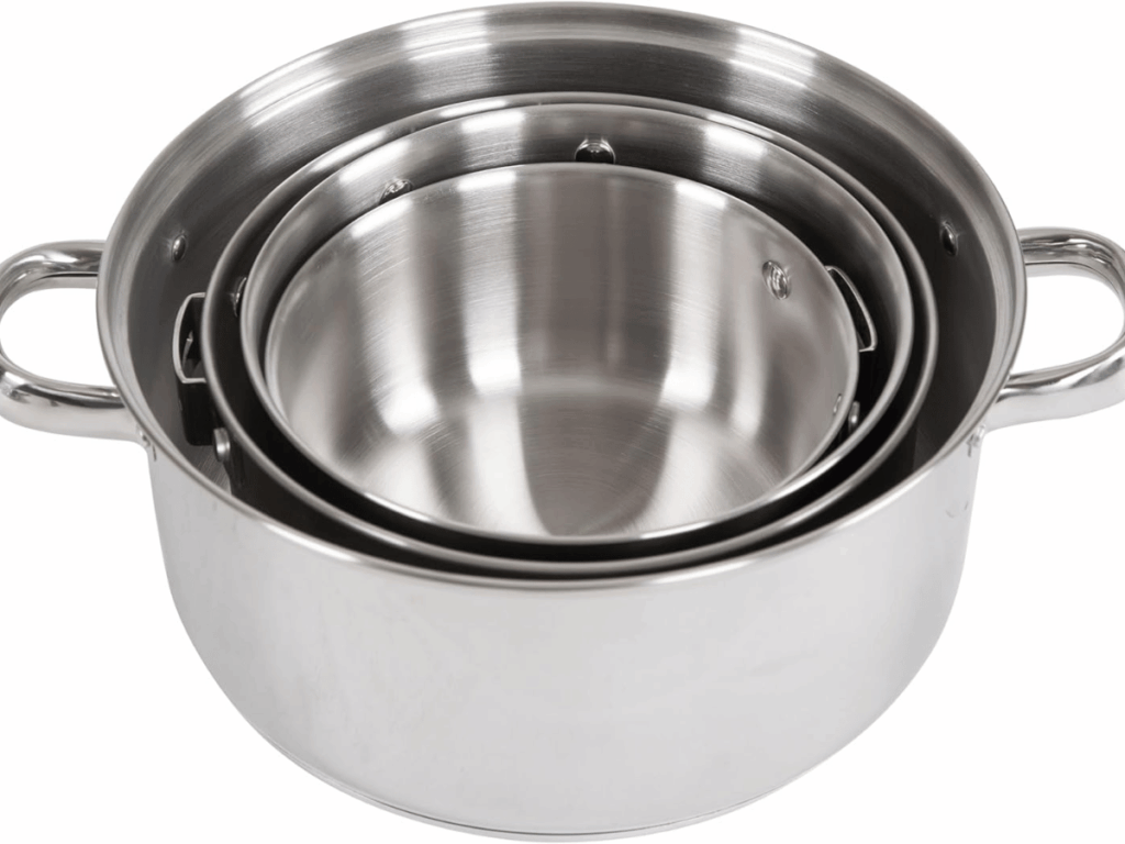 Stainless Steel pots nestled together 