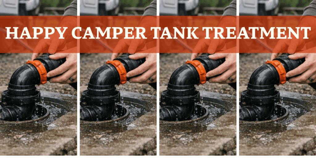 Emptying RV tanks into campgrounds sani dump - happy camper tank treatment