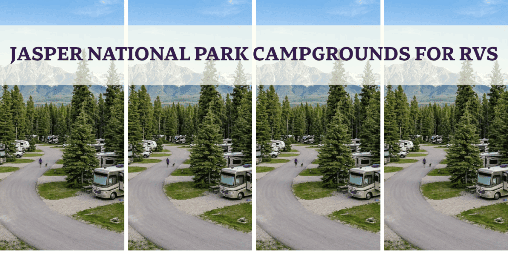 Jasper National Park Campgrounds For RVs parked in the trees with mountain backdrops